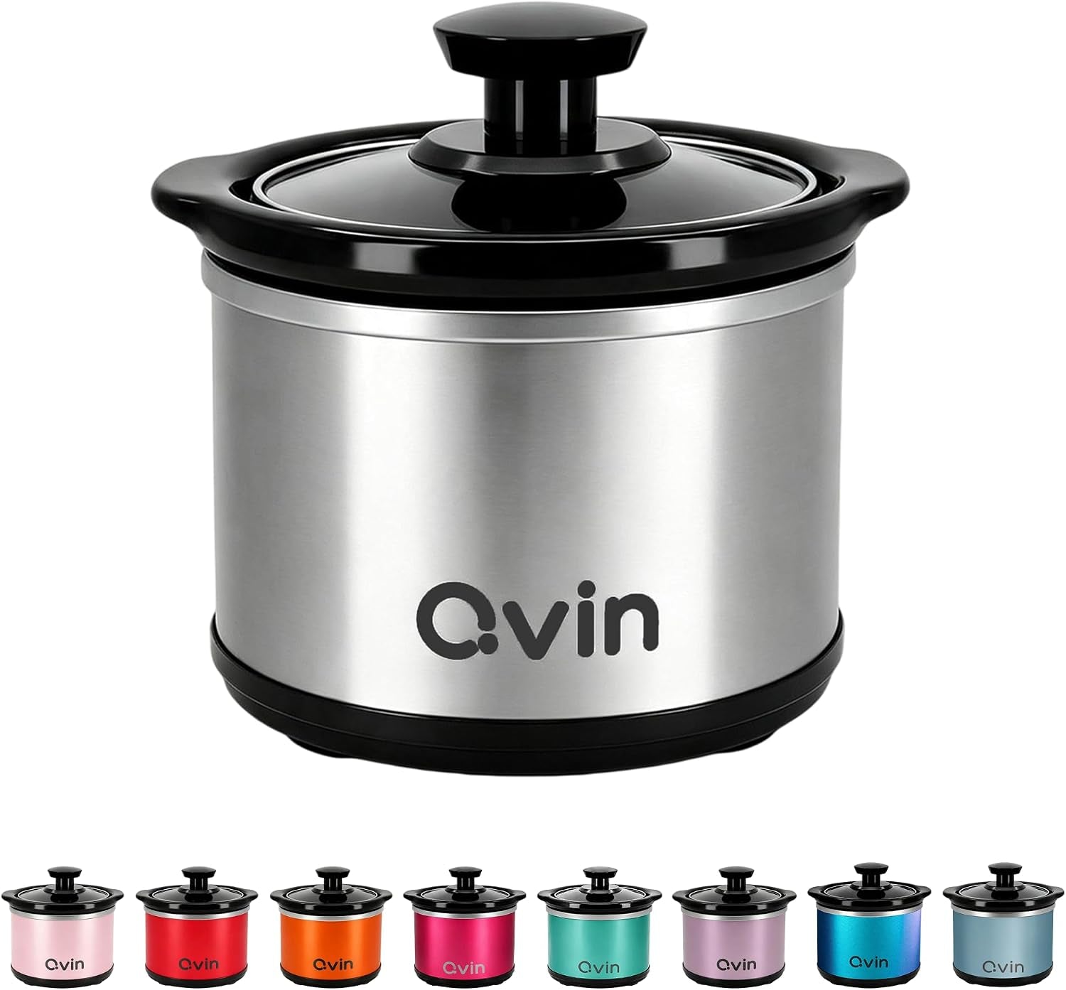 0-65qt-mini-round-slow-cooker-fondue-melting-pot-warmer-20-oz-small-slow-cooker-for-dips-dishwasher-safe-20oz-stoneware-sauce-warmer-crock-glass-lid-serve-1-2-person-stainless-steel-black