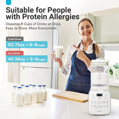 50.73Oz Nut Milk Maker Machine: 12 in 1 Automatic Soy Milk Maker with Detachable Design, Homemade Juice,Almond,Oat Milks for Plant Based Milks, 24H Delay Start/Keep Warm/Auto-Clean/Safety Lock6