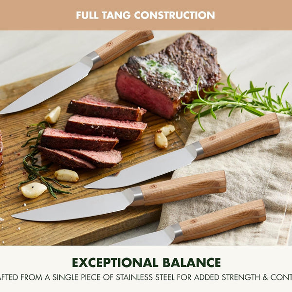 Elite 8 Piece Steak Knife Set, Professional Stainless Steel Blades with Titanium Coating, Ultra-Sharp Dining Knives, Kitchen Cutlery, Ergonomic Wood Handles, Wooden Storage Box10