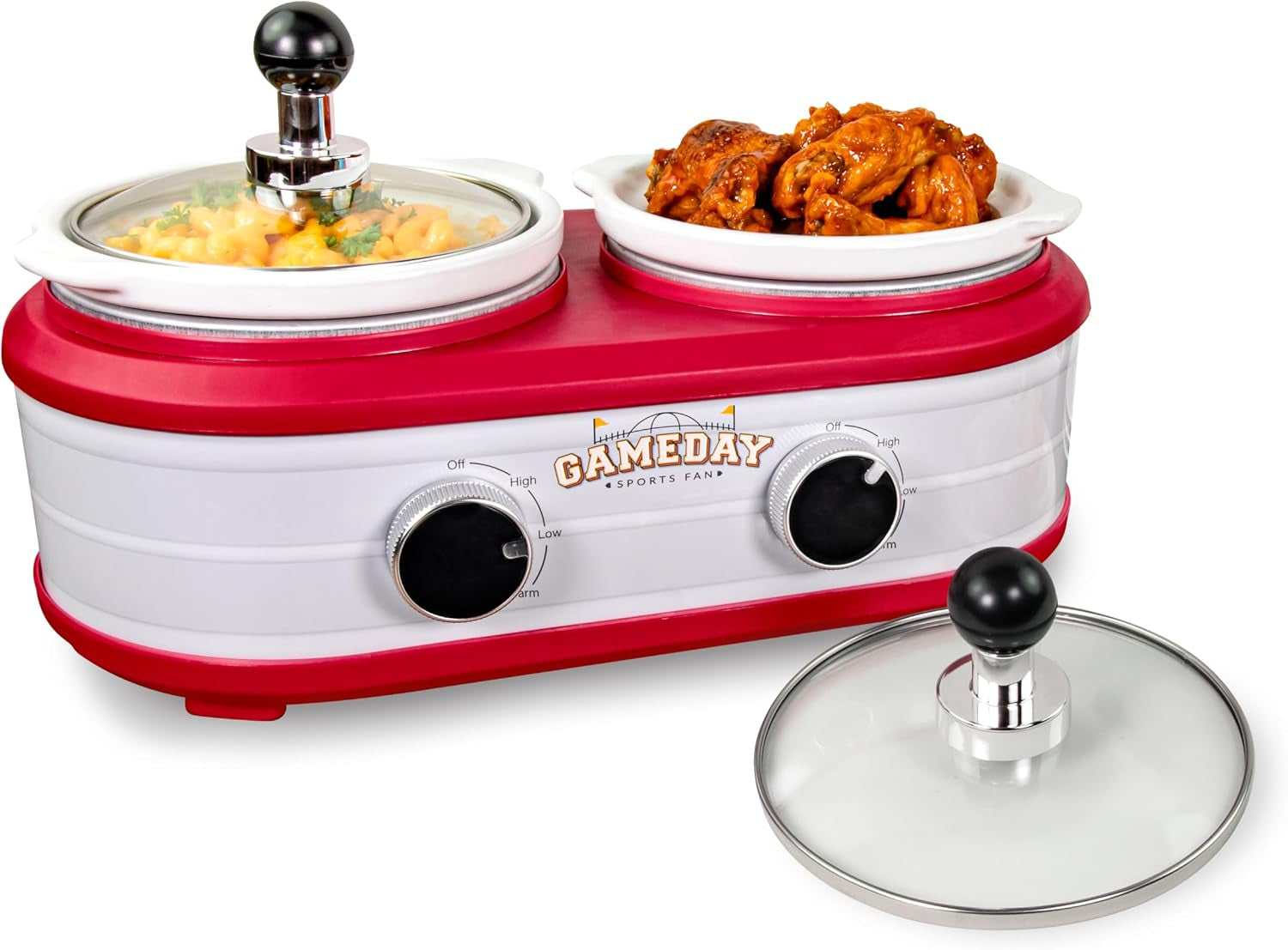 game-day-2-5-quart-2-section-slow-cooker-with-lid-and-ladle-keg-like-design-cooks-chicken-wings-meatballs-chilli-cheese-soup-stews-and-more