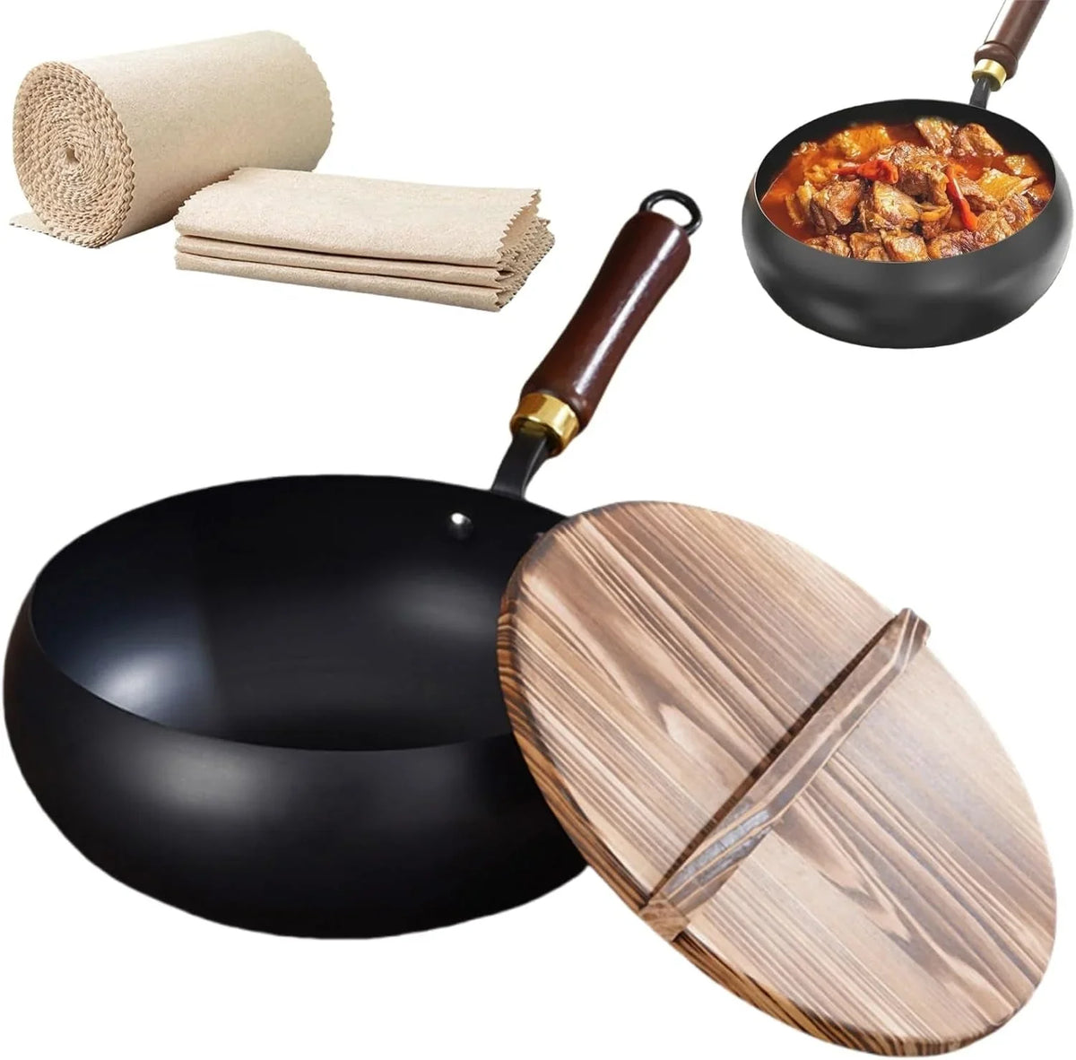 iron-pot-7-87-11-81-inch-uncoated-iron-pan-with-lid-no-chemical-coated-flat-bottom-japanese-pans-woks-stir-fry-pans-set-for-induction-electric-gas-wooden-lid-7-87in