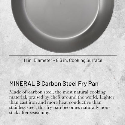 MINERAL B Pro Carbon Steel Fry Pan - 11” Diameter, 8.3” Cooking Surface - Ideal for Searing, Sauteing & Reheating - Naturally Non-Stick Finish - Made in France2