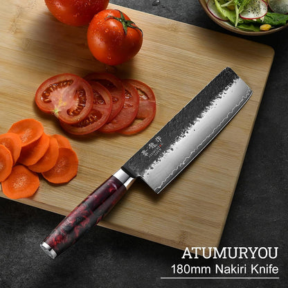 7'' Japanese Nakiri Knife, Black Forged 3-Layer VG10 Steel Core2