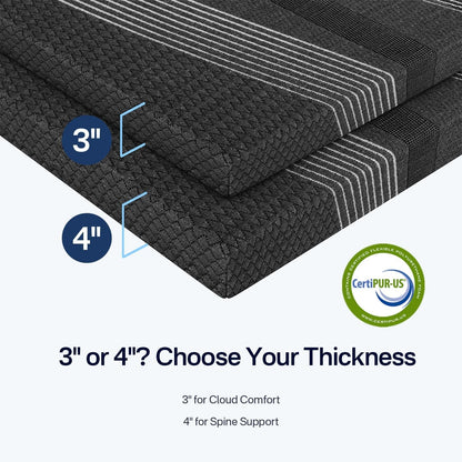 3 Inch Twin XL Mattress Topper Memory Foam, Cooling Gel & Non-Slip Straps | College Dorm Essentials, Pressure Relief & All Night Comfort, Certipur-Us6
