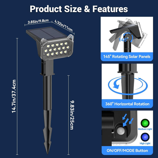Solar Spot Lights Outdoor Waterproof, Super Bright Focused Beam Spotlights9