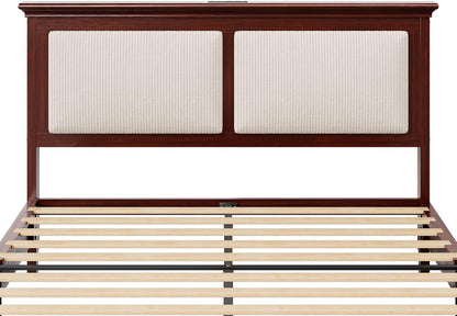 Queen Bed Frame with Headboard, Solid Wood Bed Frame Queen Size with Charging Station & RGB LED, Wood Slats Support, Noise-Free, Sturdy Structure, Easy Assembly, Mahogany10