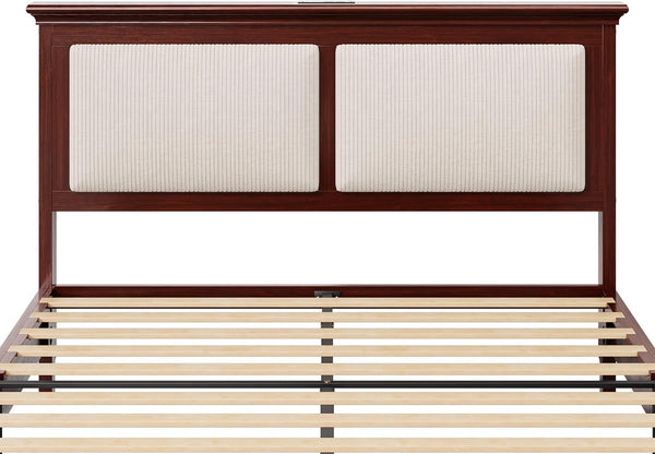 Queen Bed Frame with Headboard, Solid Wood Bed Frame Queen Size with Charging Station & RGB LED, Wood Slats Support, Noise-Free, Sturdy Structure, Easy Assembly, Mahogany10
