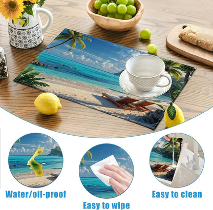 Beach Hawaii Palm Placemats Set of 6, Washable Linen Place Mat Heat Resistant Non Slip Kitchen Dining Table Mats 12X18 Inch4