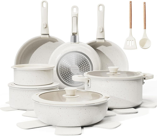 22-Piece Pots and Pans Set Non Stick with Removable Handles, Ceramic Cookware Set, Large-Capacity & Non Toxic, Induction & RV Compatible, Dishwasher Safe, PFAS/PTFE/PFOA Free, White1