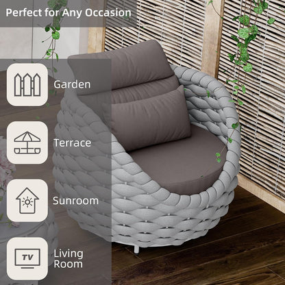 Aluminum Patio Sofa Chair, Handwoven Rope Balcony Furniture, Gray5