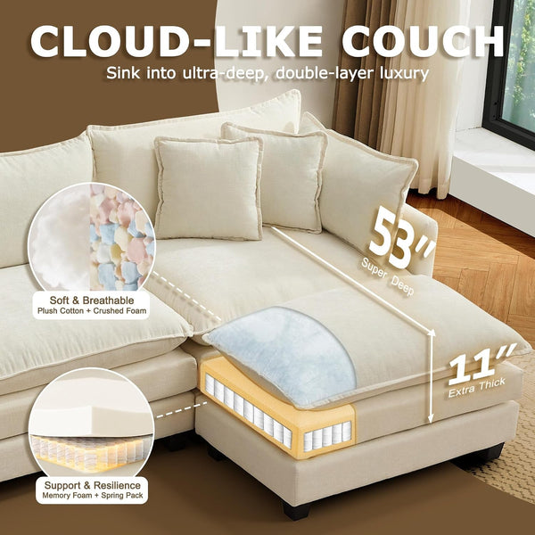 113" Modular Sectional Sofa, L Shaped Cloud Couch with Ottoman3