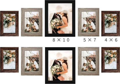 Picture Frames Collage Wall Decor 10-Pack, Gallery Wall Frame Set with 8X10 5X7 4X6 Frames in 3 Different Finishes7