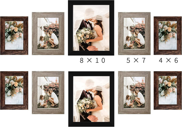 Picture Frames Collage Wall Decor 10-Pack, Gallery Wall Frame Set with 8X10 5X7 4X6 Frames in 3 Different Finishes7