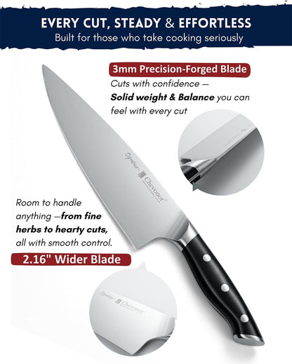 8 Inch Professional Chef Knife, 2.16" Extra Wide Blade German Steel DIN 1.4116, 3Mm Thick Ultra Sharp Kitchen Knife with Full Tang Handle & Gift Box ｜Signature4