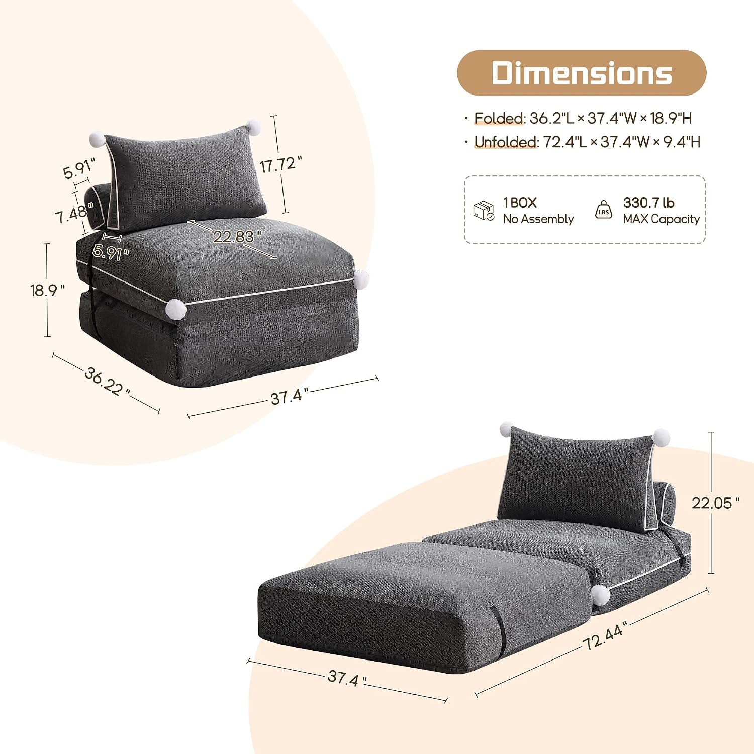 folding-sofa-bed-convertible-fold-out-couch-bed-for-adults-comfy-chenille-sleeper-chair-with-back-support-no-wall-needed-floor-sofa-bed-for-living-room-bedroom-apartment-grey