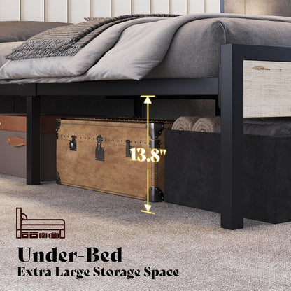Queen Bed Frame with LED Lights & 2-Tier Storage Headboard6