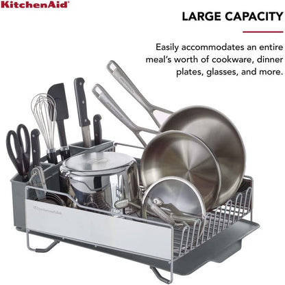 Kitchenaid Large Capacity Full Size Rust Resistant Dish Rack with Angled Drain Board and Removable Flatware Caddy, Light Grey5