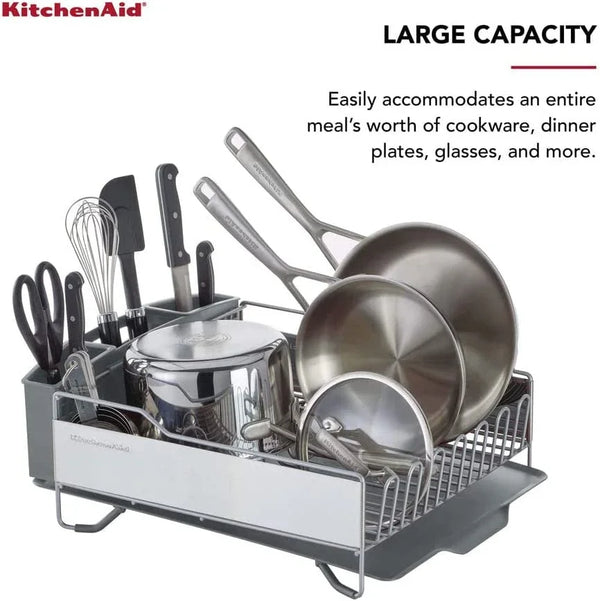 Kitchenaid Large Capacity Full Size Rust Resistant Dish Rack with Angled Drain Board and Removable Flatware Caddy, Light Grey5