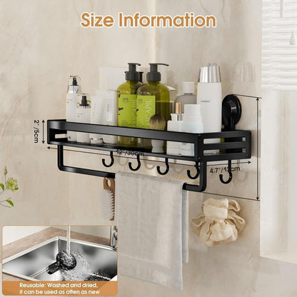 Suction Cup Shower Caddy with 5 Hooks & Towel Rrack 11.8Inch Black5