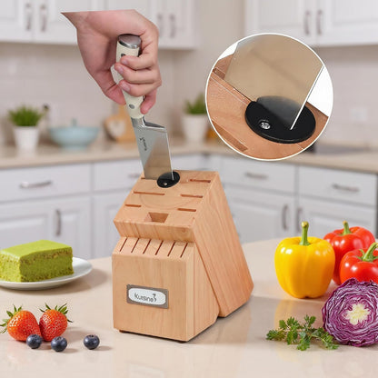 Upgraded Knife Set High Carbon Stainless Steel Ultra Sharp Blade Ergonomic Handle,Knife Block Set with Built-In Sharpener(Ivory Acacia,15Pcs)5
