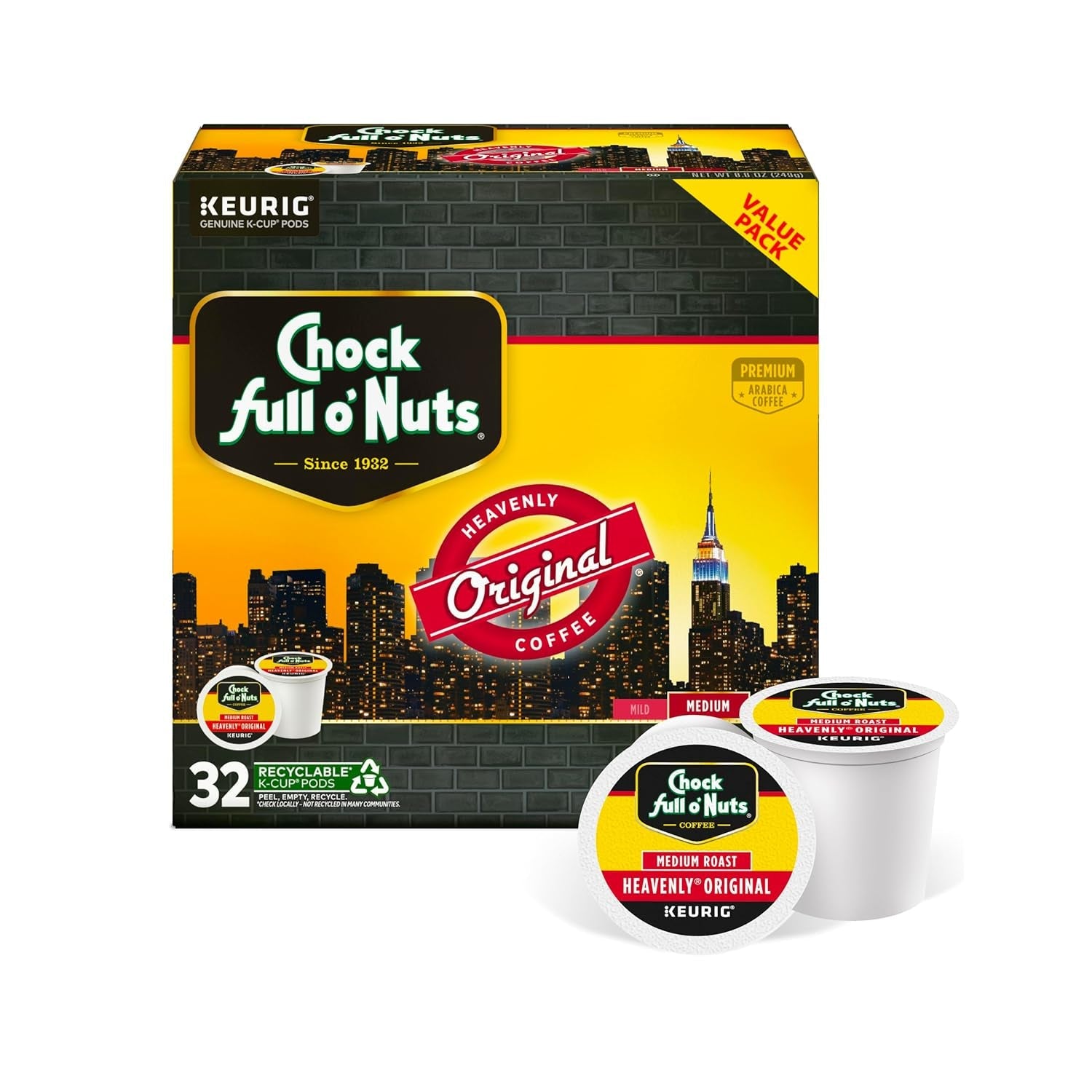 k-cup-pods-heavenly-original-32-k-cup-pods-medium-roast-for-keurig-brewers-single-serve-premium-arabica-coffee-beans-rich-smooth-well-balanced-flavor