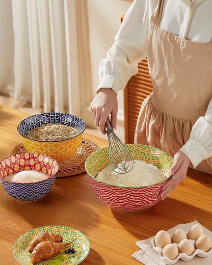 Ceramic Mixing Bowls Set of 3, Large Serving Bowls, Vibrant Colors4