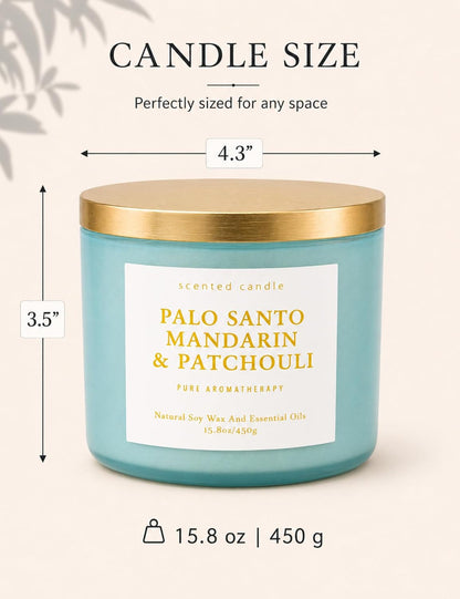 Palo Santo Mandarin Patchouli, 3-Wick Scented Soy Candle for Home, 15.8 Oz6