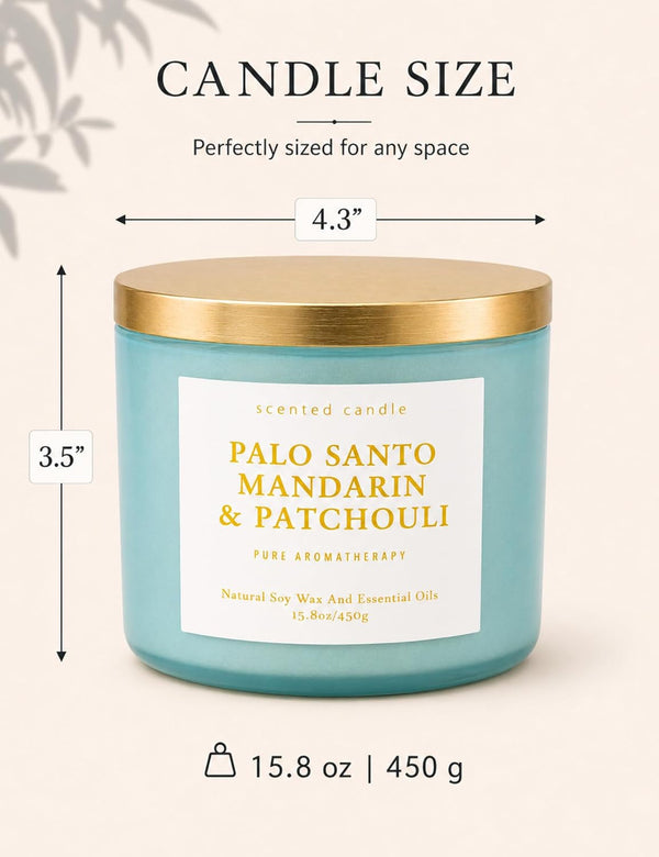 Palo Santo Mandarin Patchouli, 3-Wick Scented Soy Candle for Home, 15.8 Oz6