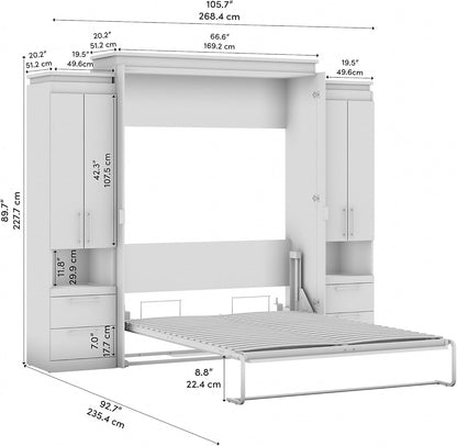 Queen Murphy Bed with Storage Cabinet, Bark Grey, Orion, 106W6