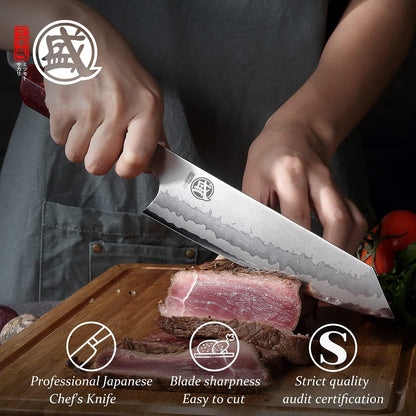 8-Inch Kiritsuke Chef Knife, 440C Damascus, White Handle8