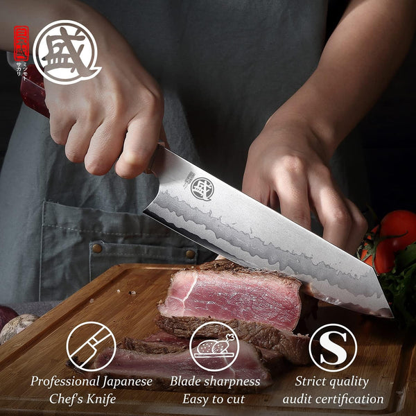 8-Inch Kiritsuke Chef Knife, 440C Damascus, White Handle8