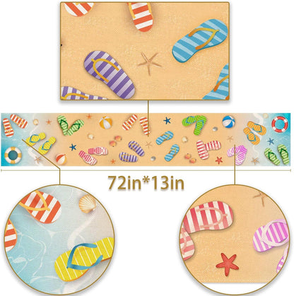 Summer Beach Table Runner Flip Flops Seaside Themed Birthday Seasonal Holiday Party Kitchen Dinning Room Home Decoration (13" X 72")2