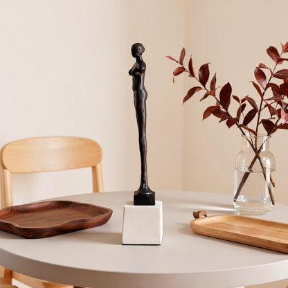 Giacometti Style Standing Man & Woman Abstract Armless Sculpture – Handcrafted Metal Art Statue with Marble Base – Modern Home Decor & Collector’S Gift (18.5" Female Bronze)3