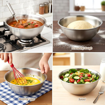 4 Pcs Stainless Steel Mixing Bowls, Metal Mixing Bowls, Nesting Metal Salad Prep Bowl, Reusable Metals Baking Food Container Large Medium Small for Kitchen, Nesting, Cooking, Baking6