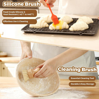 Complete Bread Proofing Basket Kit | All-In-One Set with Banneton(9 In), Sourdough Starter Jar Kit, Bread Lame, Dough Scraper, Whisk, Cutter & Tools7