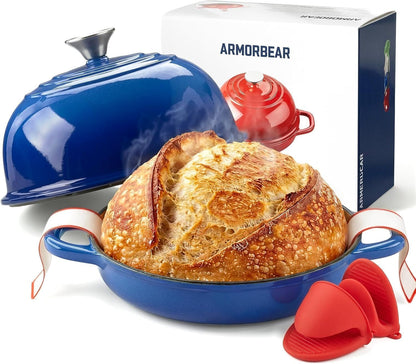 5QT Enameled Cast Iron Sourdough Bread Oven for Homemade, Blue | Tight-Fitting Dome Lid, Shallow Base Supports Easier Loading & Crisp Sourdough Crusts, Gifts for Sourdough Bakers1