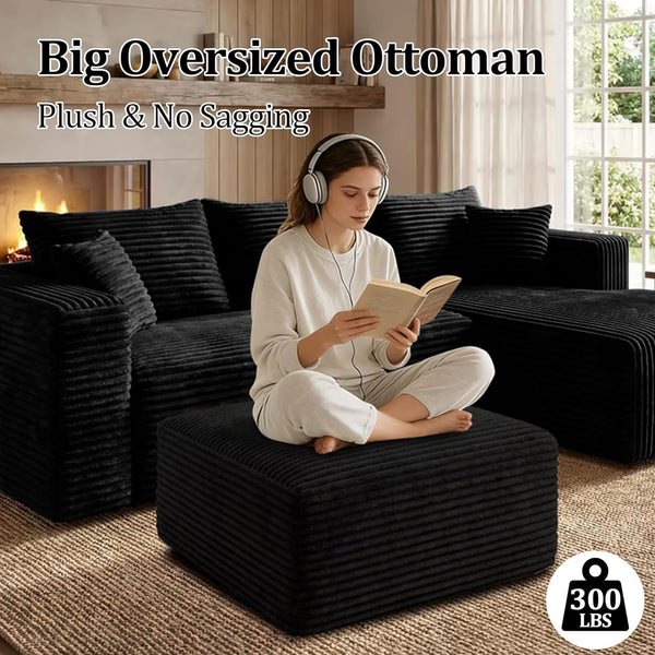 Boneless Ottoman, Modern Corduroy Cloud Foot Rest Foam Support, Oversized Modular Sectional Sofa Stool for Living Room, Bedroom & Small Spaces, No Assembly Required (Black, Ottoman)4