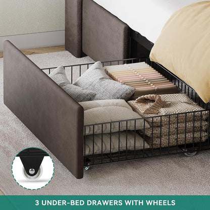 King Size Bed Frame with 3 Storage Drawers and RGB LED Lights8