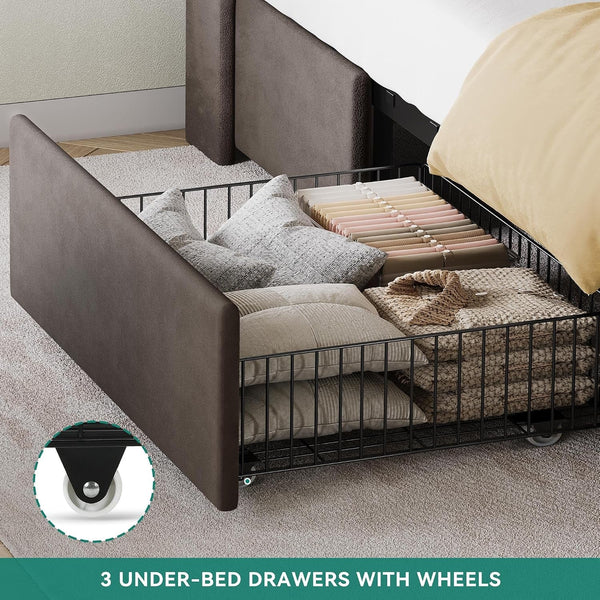 King Size Bed Frame with 3 Storage Drawers and RGB LED Lights8