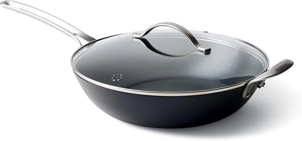 X Food 52 Five Two Essentials: Carbon Steel 12" Wok with Foldable Rack, Pfas-Free, Multi Clad, Induction, Dishwasher Safe, Oven Safe, Black1