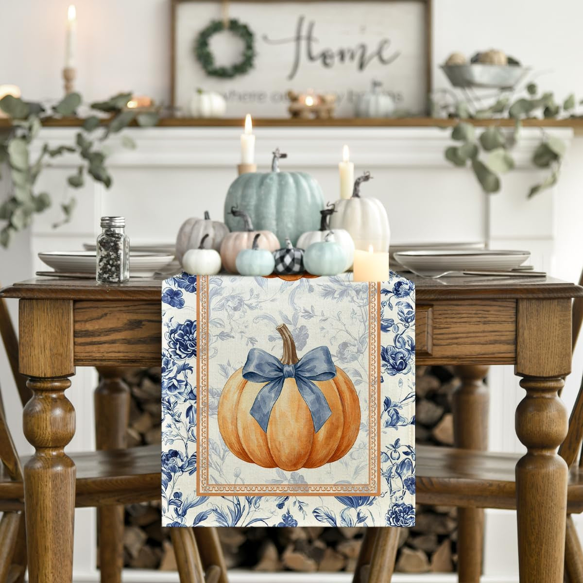 210-gsm-fall-table-runner-home-party-decor-13x72-inch-orange-pumpkin-bow-blue-white-porcelain-seasonal-kitchen-dining-table-decoration