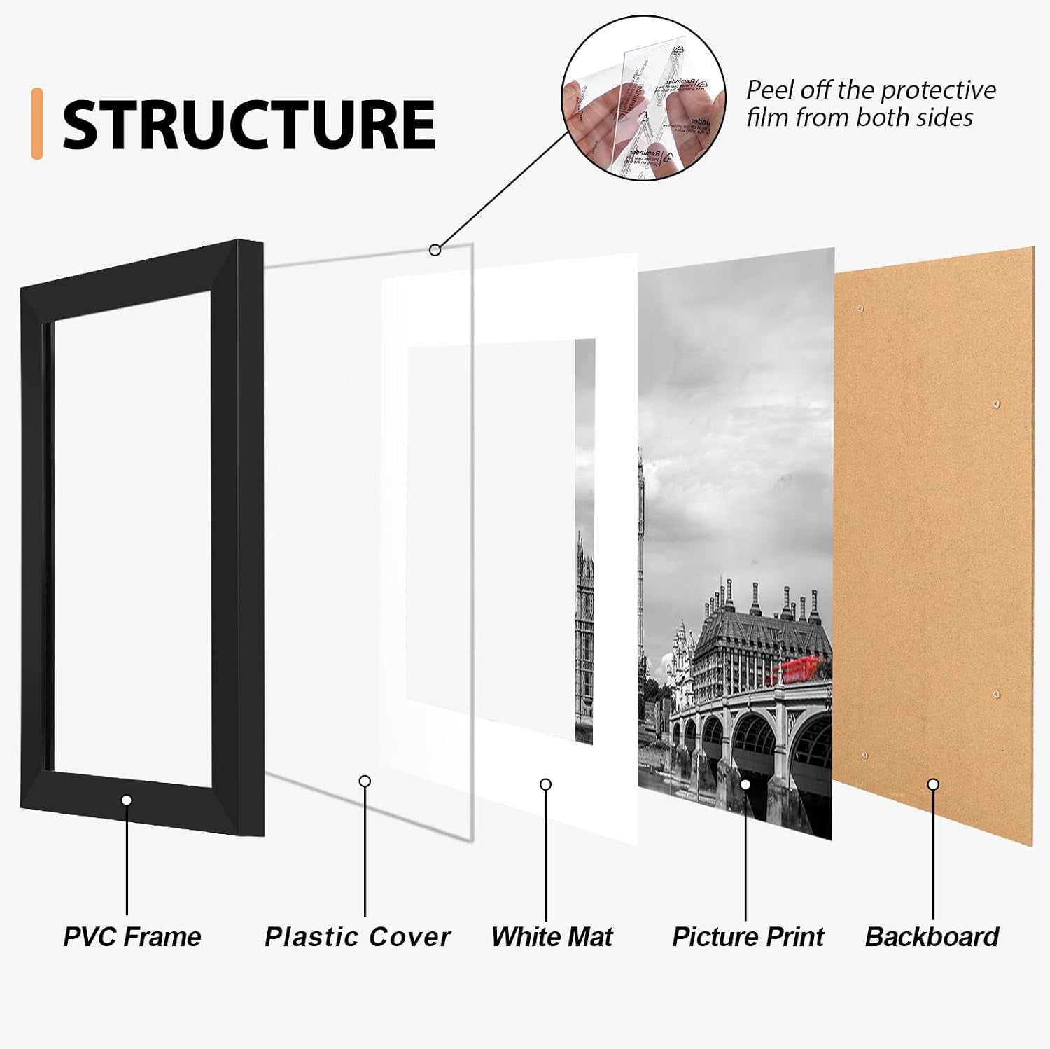 4x6-picture-frame-set-of-6-with-plastic-cover-pvc-black