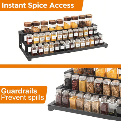 3-Tier Spice Rack Organizer for Kitchen Cabinet or Pantry, 16"-29" Expandable Spice Organization Shelf, Seasoning Organizer, Metal Display Shelf, Slip-Resistant Design for Jars and Bottles, Black5