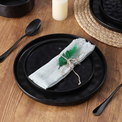 12 Pieces Stoneware Dinnerware Set for 4, Obsidian Matte Black5