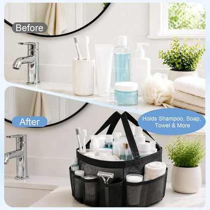 Mesh Shower Caddy Portable with 9 Pockets for College Dorm Room Essentials5