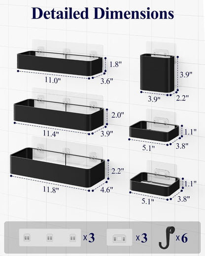 Large Shower Caddy - Adhesive 6-Pack Bathroom Shelves, Black5