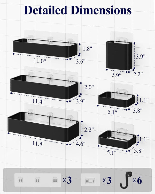 Large Shower Caddy - Adhesive 6-Pack Bathroom Shelves, Black5