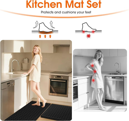 2-Piece Kitchen Mats, Cushioned Non-Slip Floor Mats, Black | Kitchen Mats for Floor, Water-Resistant anti Fatigue Mats for Kitchen Floor,Laundry & Entryway, 17.3 X 30 and 17.3 X 47 In5