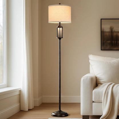 New - Same Matching Floor Lamp - 65'' Floor Lamp + 25'' Table Lamp, Farmhouse Nightstand Lamp with Frosted Glass Nightlight Linen Fabric Shade for Living Room, Bedroom, Entryway Office, Bulb Included4