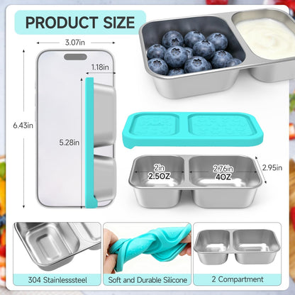 2 Compartment Reusable Kid Lunch Snack Containers with Silicone Lid2